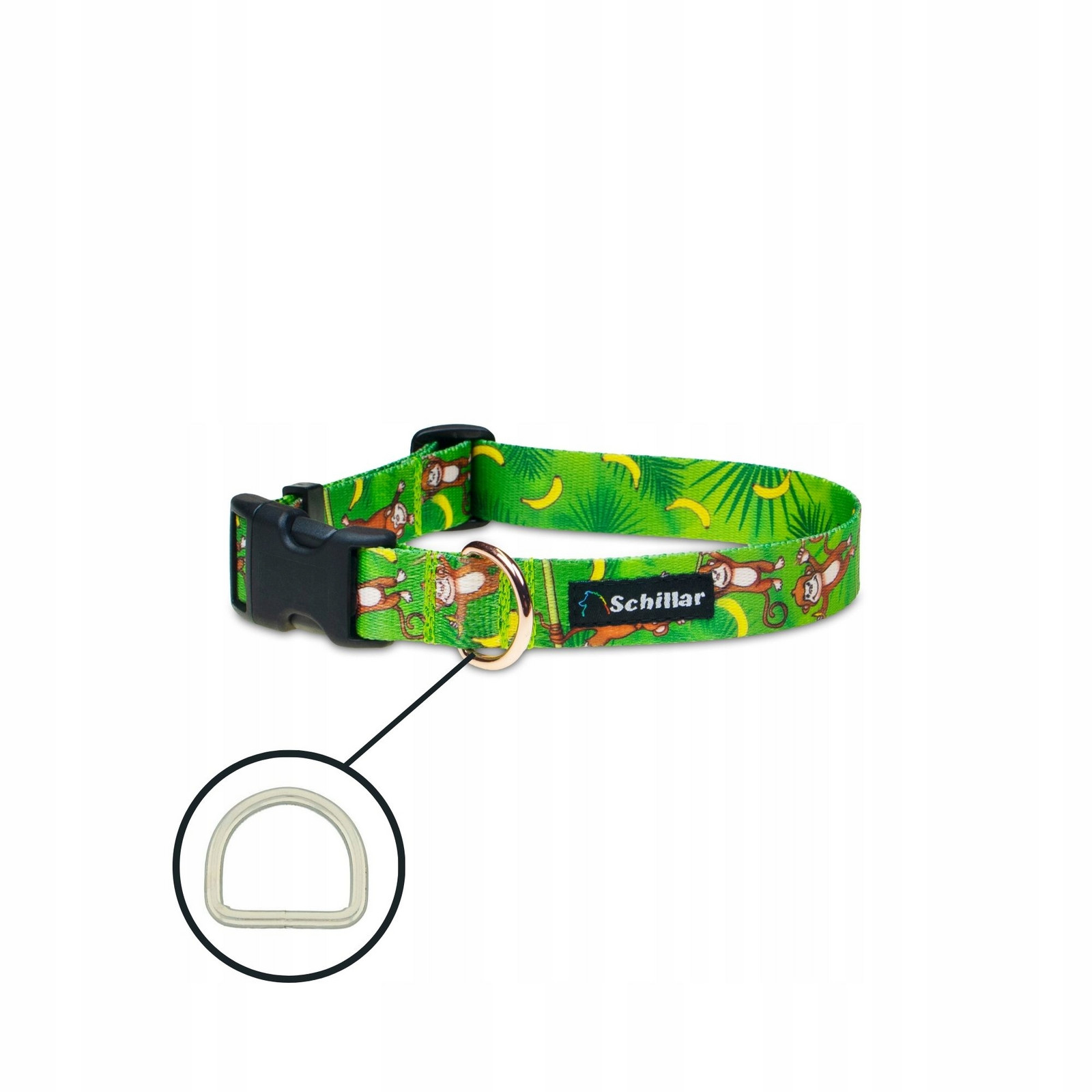 Obojek na přezku pro velkého psa barevné zelené opičky banány L XL 40-60cm