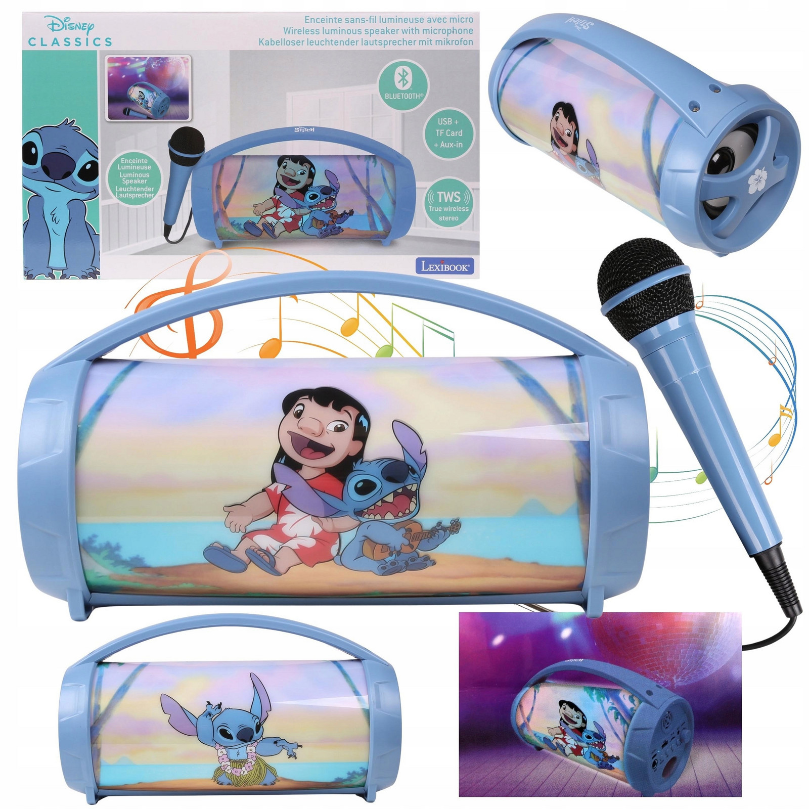 Disney Lilo a Stitch Přenosný Bluetooth reproduktor s mikrofonem, 27,6x15,7cm