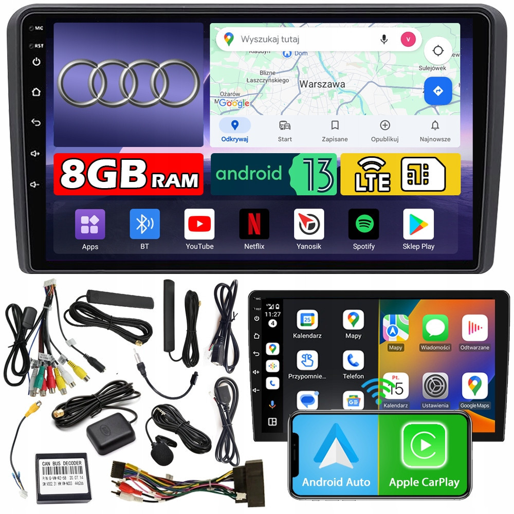Ncs Autorádio ZQ9 Audi A3 8P 2003-2012 Android Navigace 8GB Lte