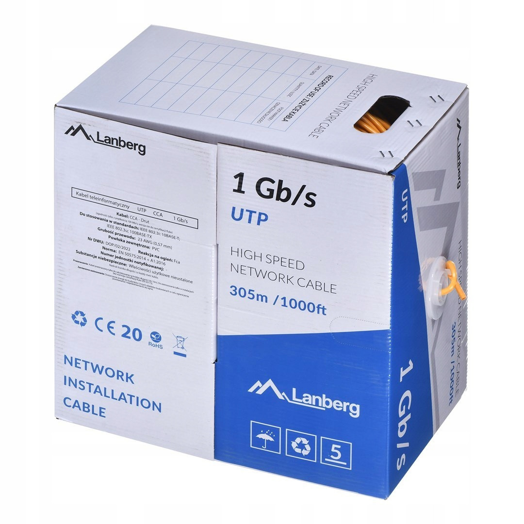 Lanberg Utp Kabel 1GB/S 305M Drát Cca Oranžový LCU6-10CC-0305-O