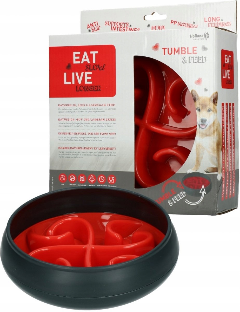 Eat Slow Live Longer Tumble Feeder zpomalovací miska červená