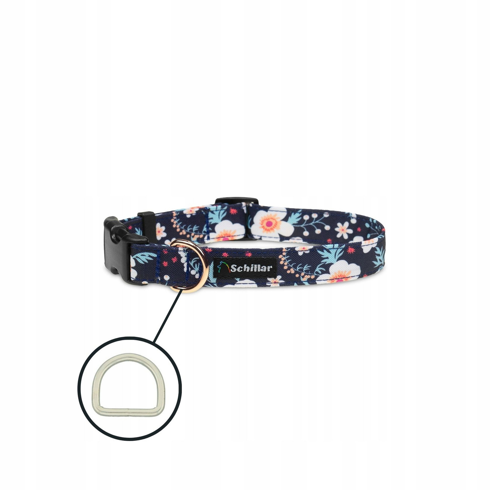 Obojek na přezku pro velkého psa barevný small white flowers L XL 40-60cm