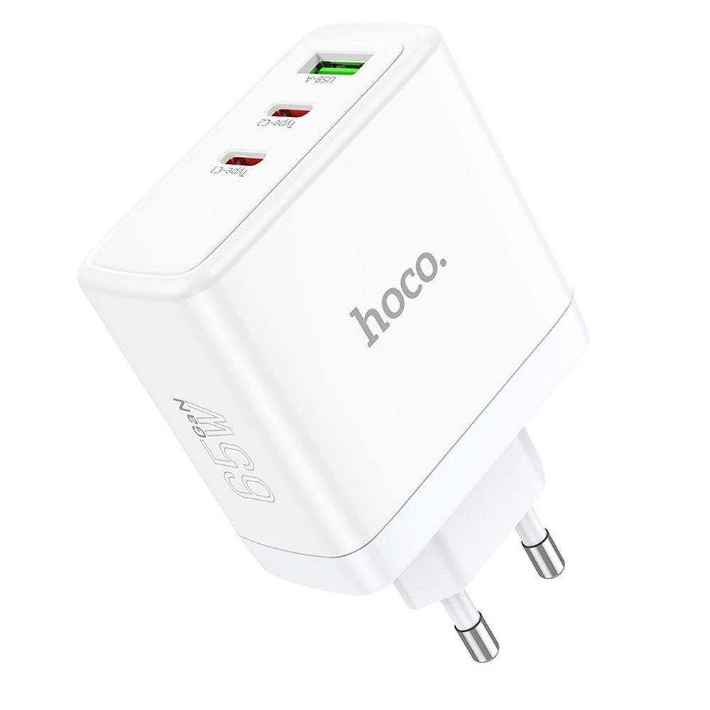 Hoco síťová nabíječka 2 x Typ C Usb A Qc Pd 65W GaN N30 bílá