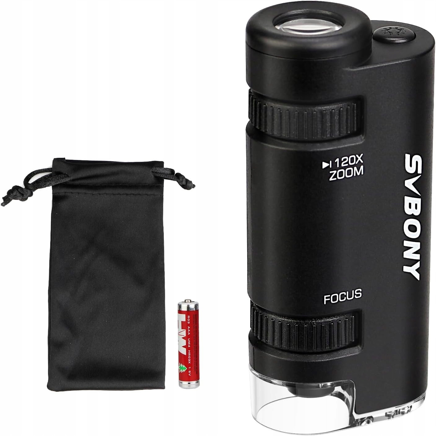 Svbony SV603 Přenosný mini mikroskop s baterií, 60X-120X s Led diodami