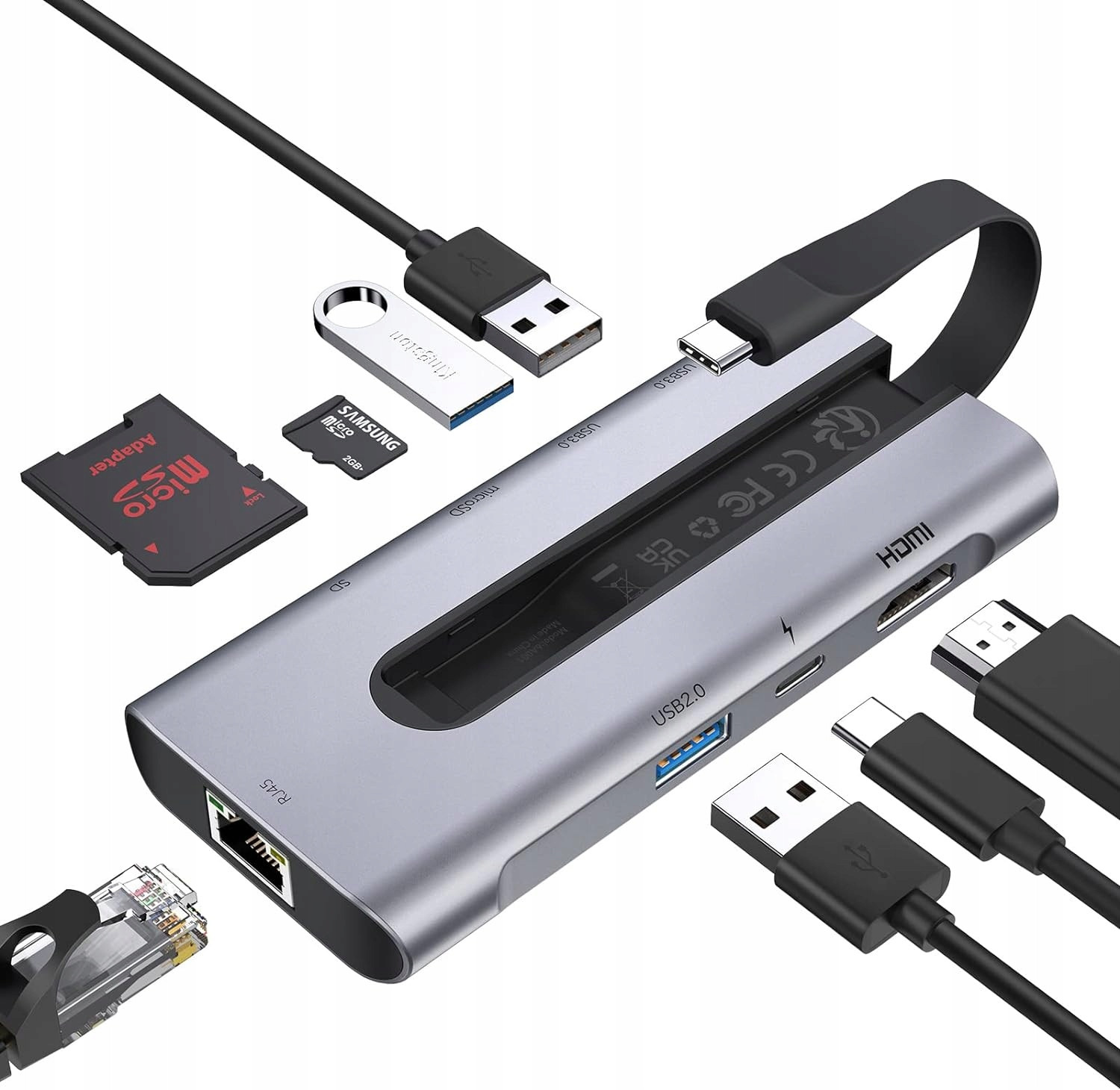 Hub Esr 6A001 8v1 Hdmi UsbC 2xUSB3.0 Sd/tf MacBook