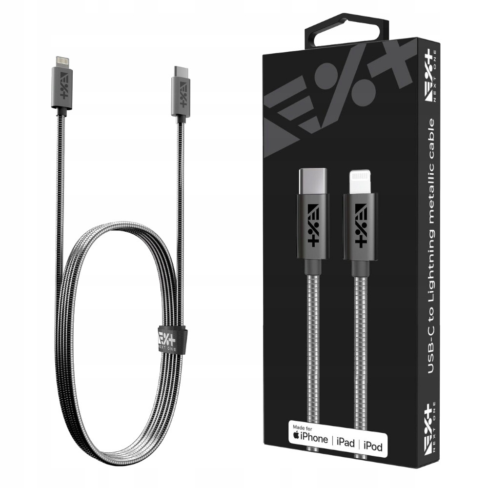 Next One Metalický Usb-c Lightning MFi kabel 1,2 m vesmírně šedý