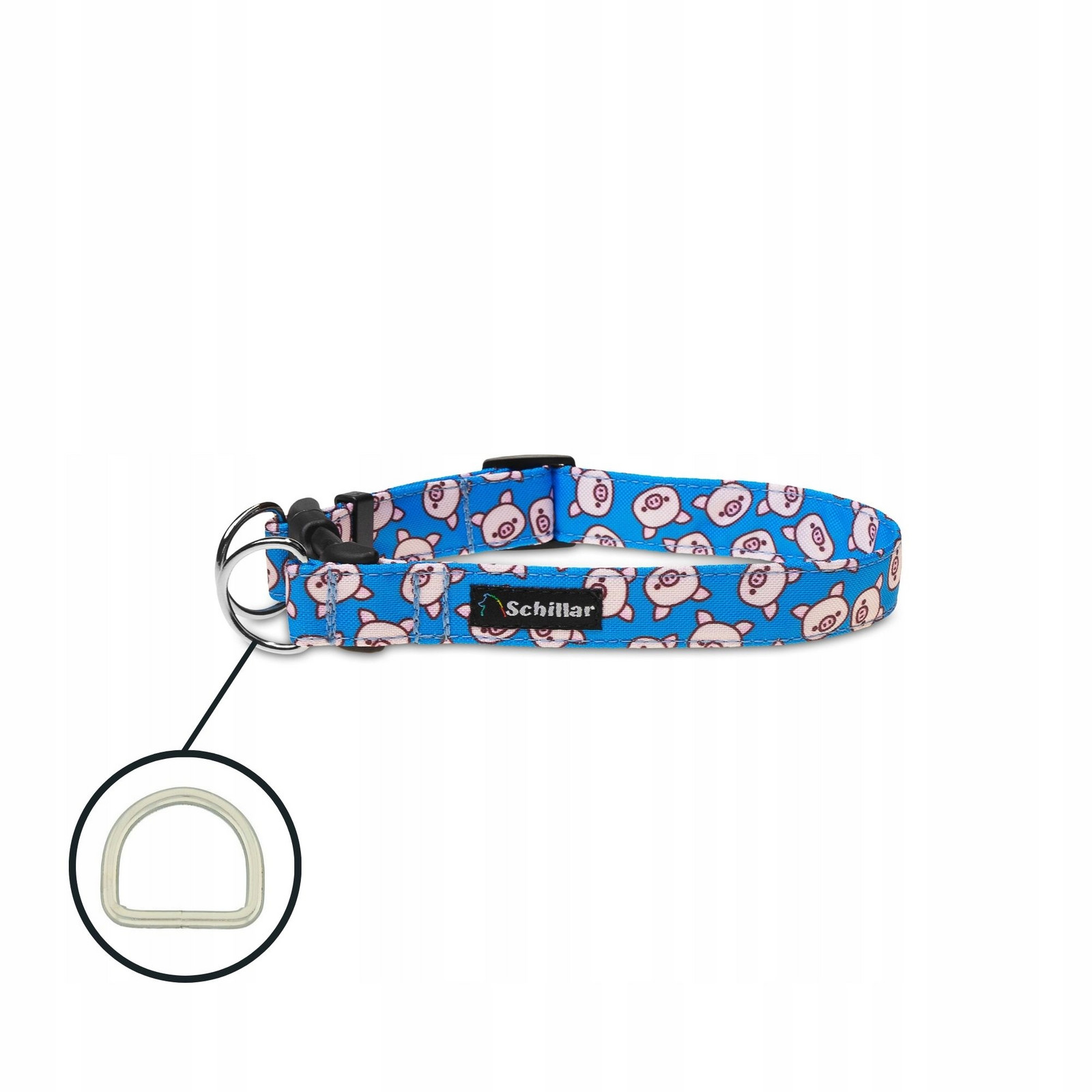 Obojek na přezku double lock pro velkého psa prasátka modrá L XL 40-60cm