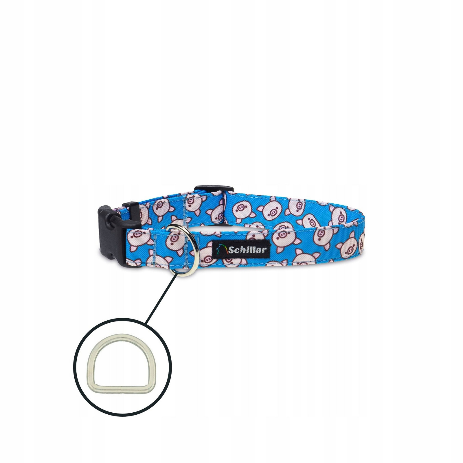 Obojek na přezku pro velkého psa barevná prasátka modrá L XL 40-60cm