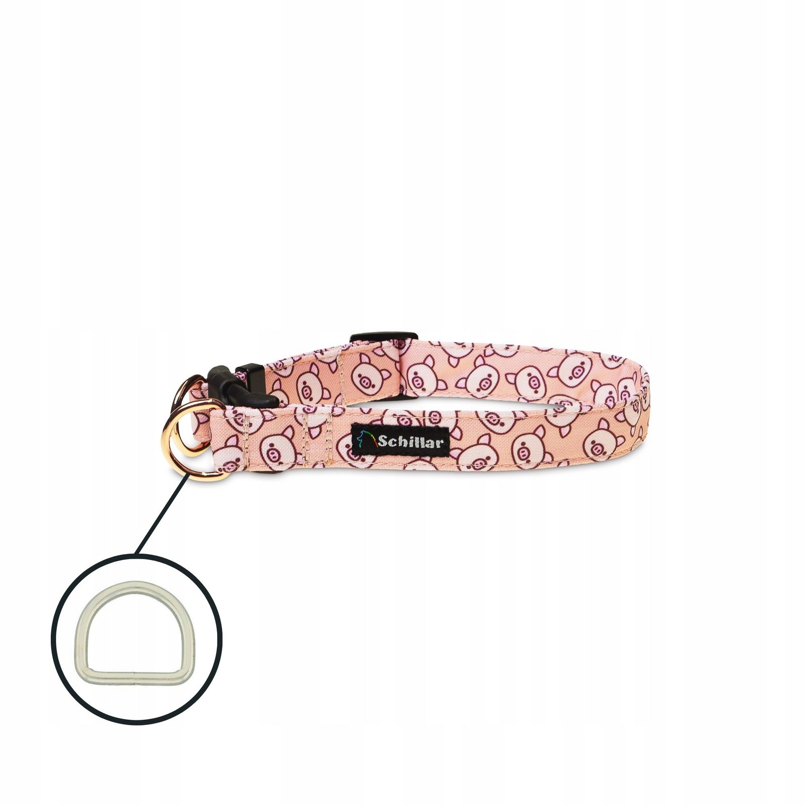 Obojek na přezku double lock pro velkého psa prasátka růžová L XL 40-60cm