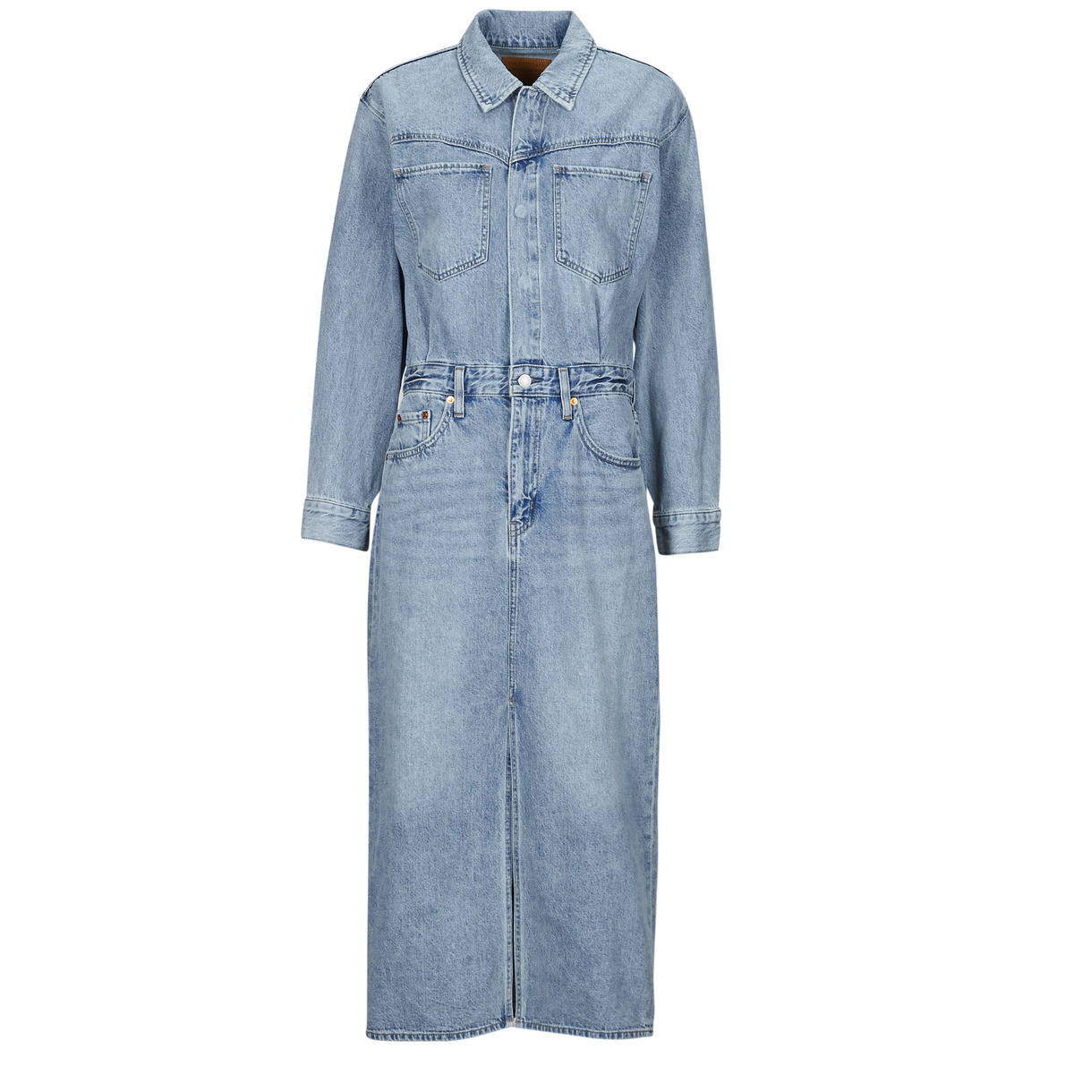 Levis  WESTERN DENIM MIDI DRESS  Modrá