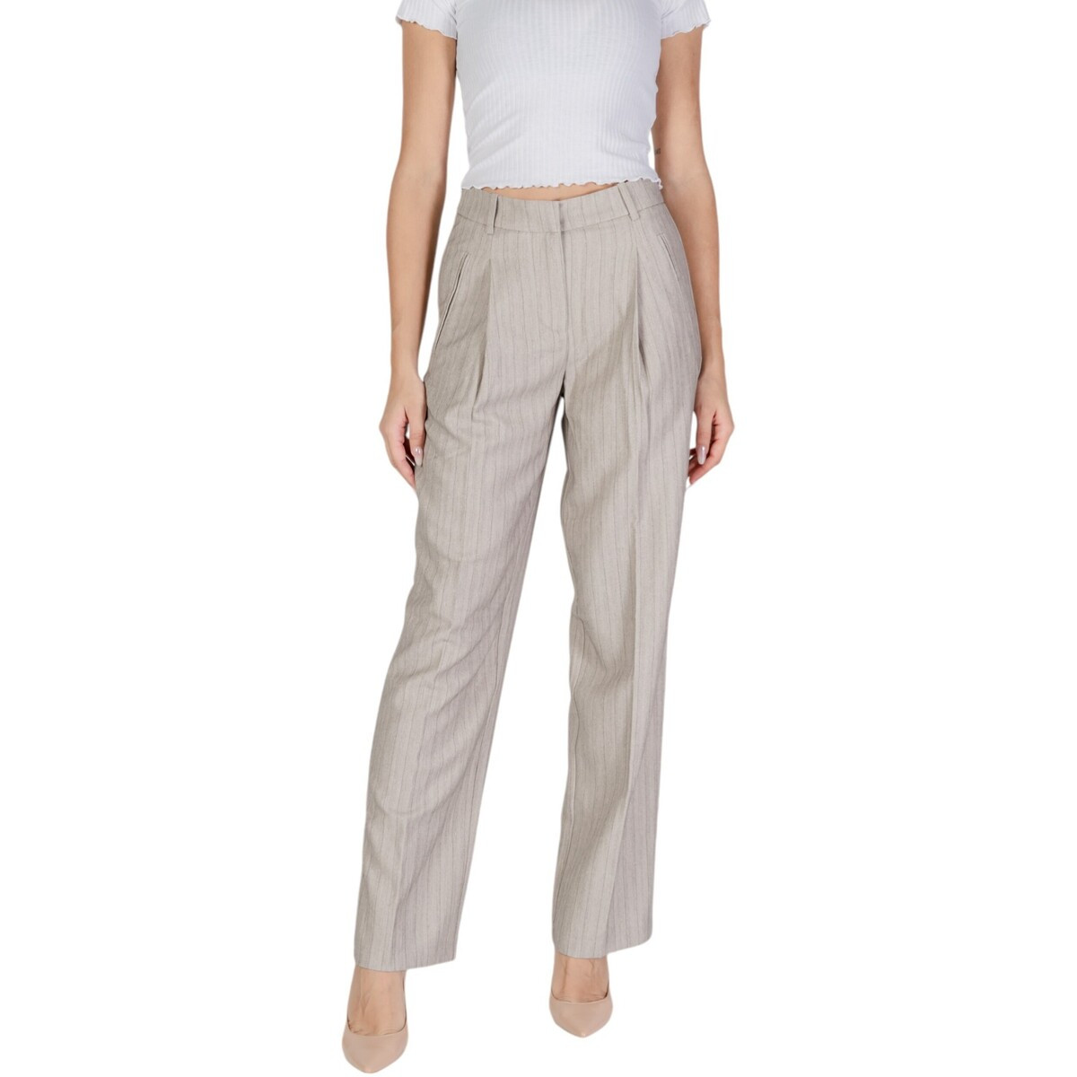 Vero Moda  VMELI HW HERRINGBONE STRAIGHT PANTS 10319631  Šedá