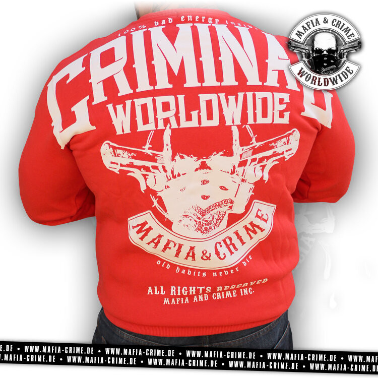 Mikina Mafia and Crime Criminal Worldwide - červená-bílá, 5XL