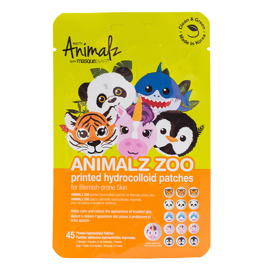 masqueBAR Náplasti na akné Animals Zoo (Printed Hydrocolloid Patches) 45 ks