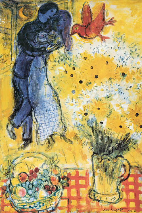 EUROGRAPHICS Plakát, Obraz - Chagall - Lovers & Flowers, 61 × 91.5 cm