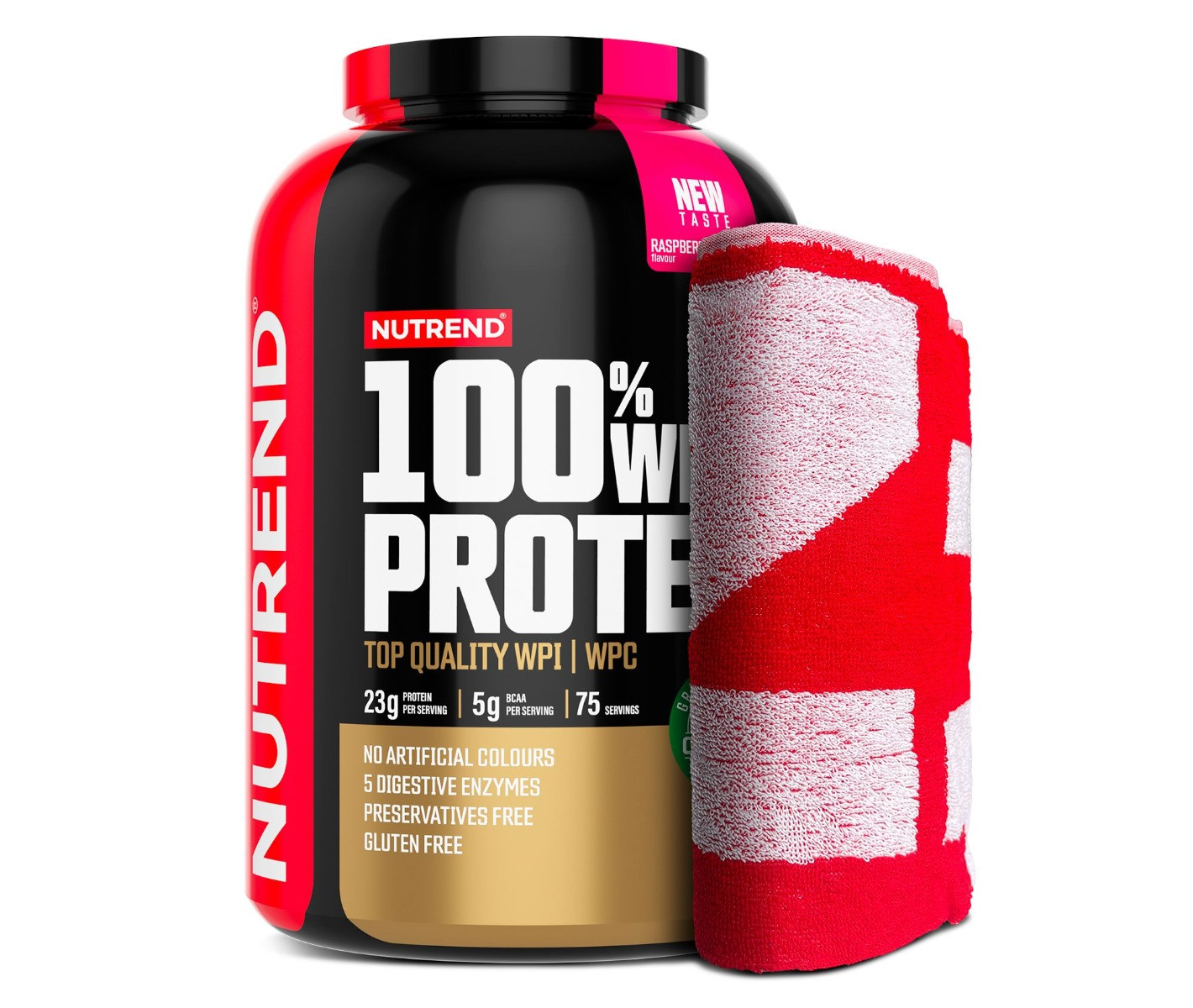 Nutrend 100% Whey Protein malina dárková sada 2250 g + ručník