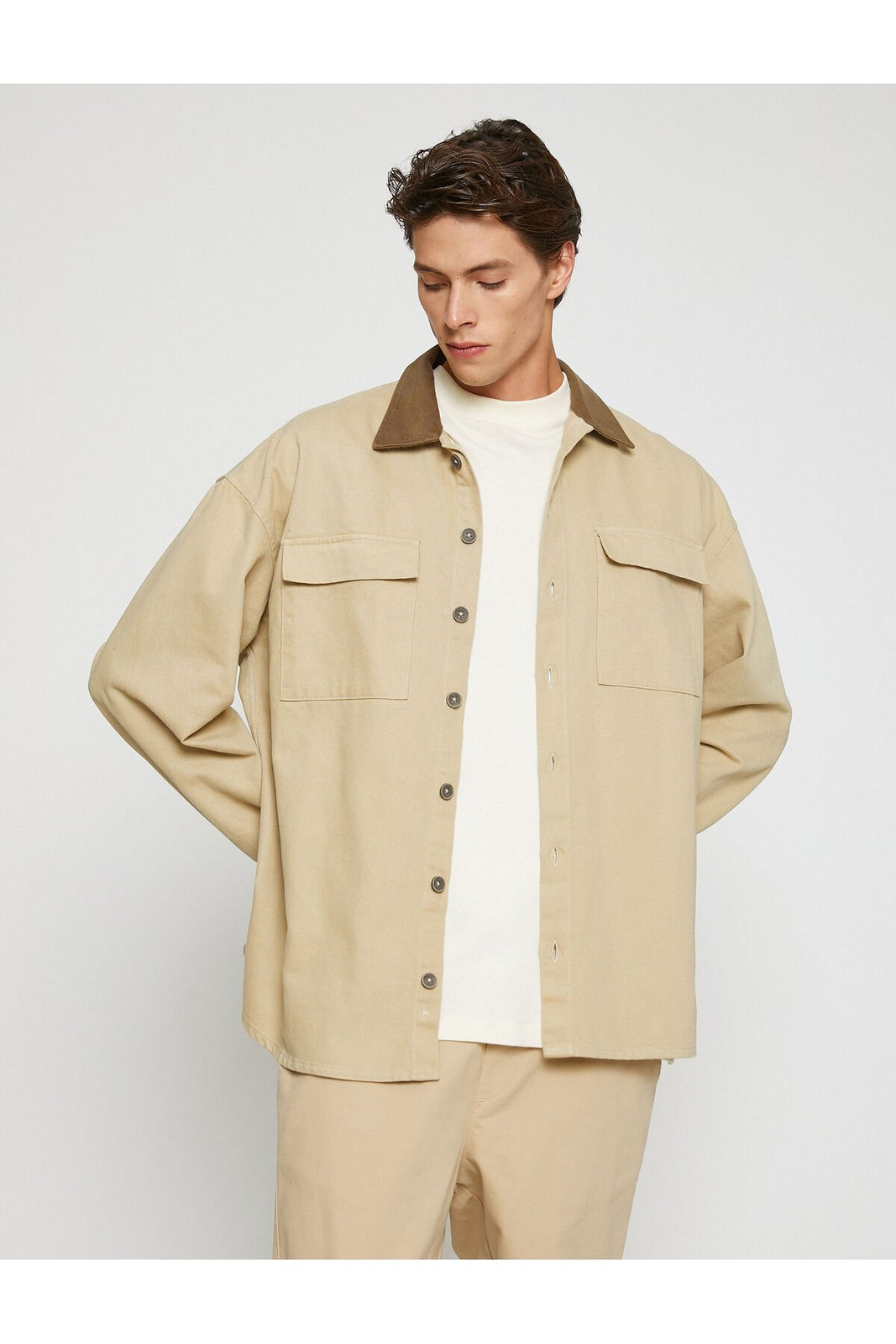 Koton Basic Pocket Shirt Collar Detailed