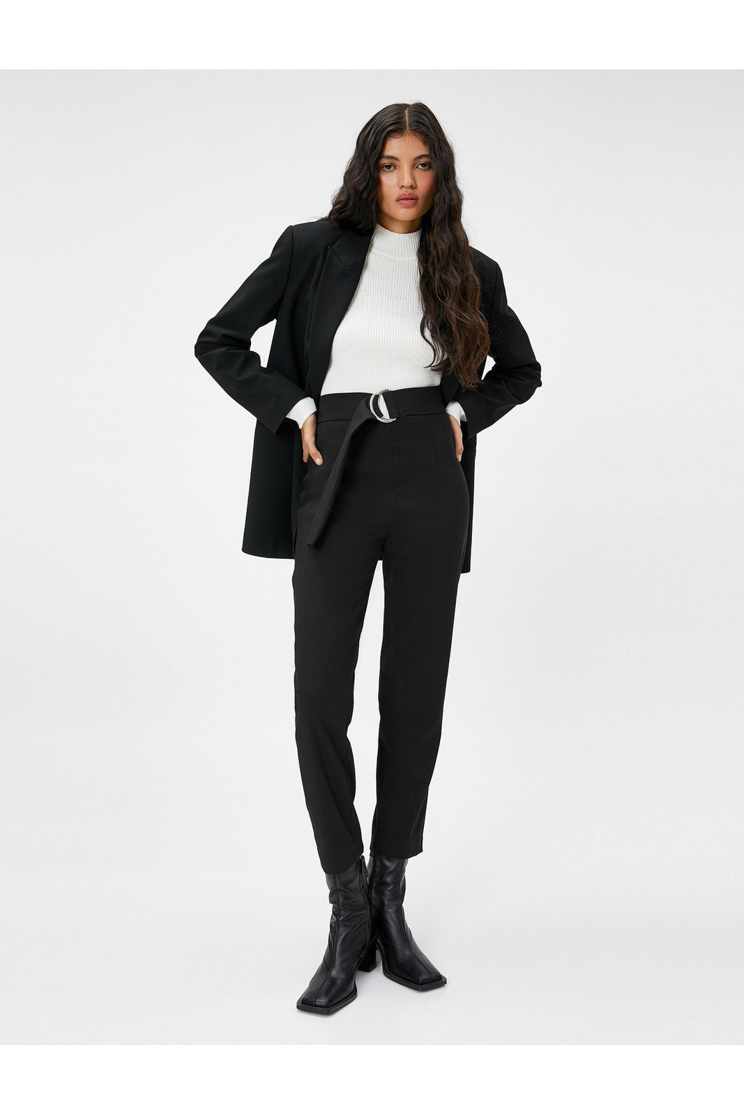 Koton High Waist Belted Fabric Trousers