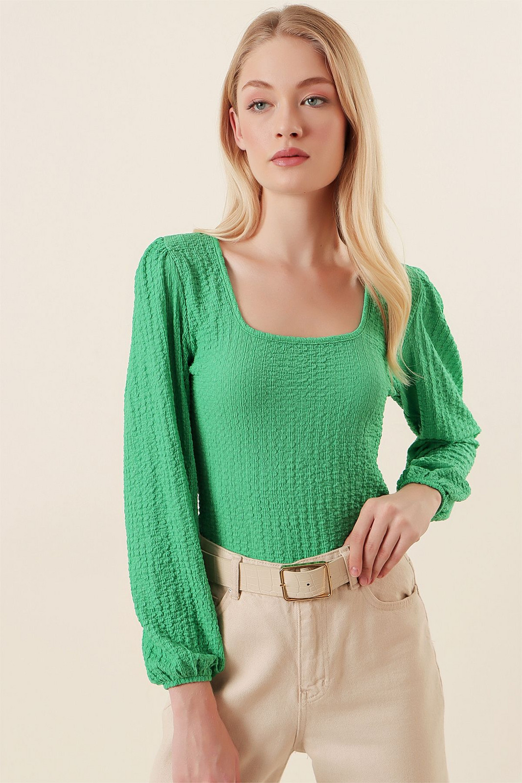 Bigdart 0442 Long Sleeve Blouse - Green