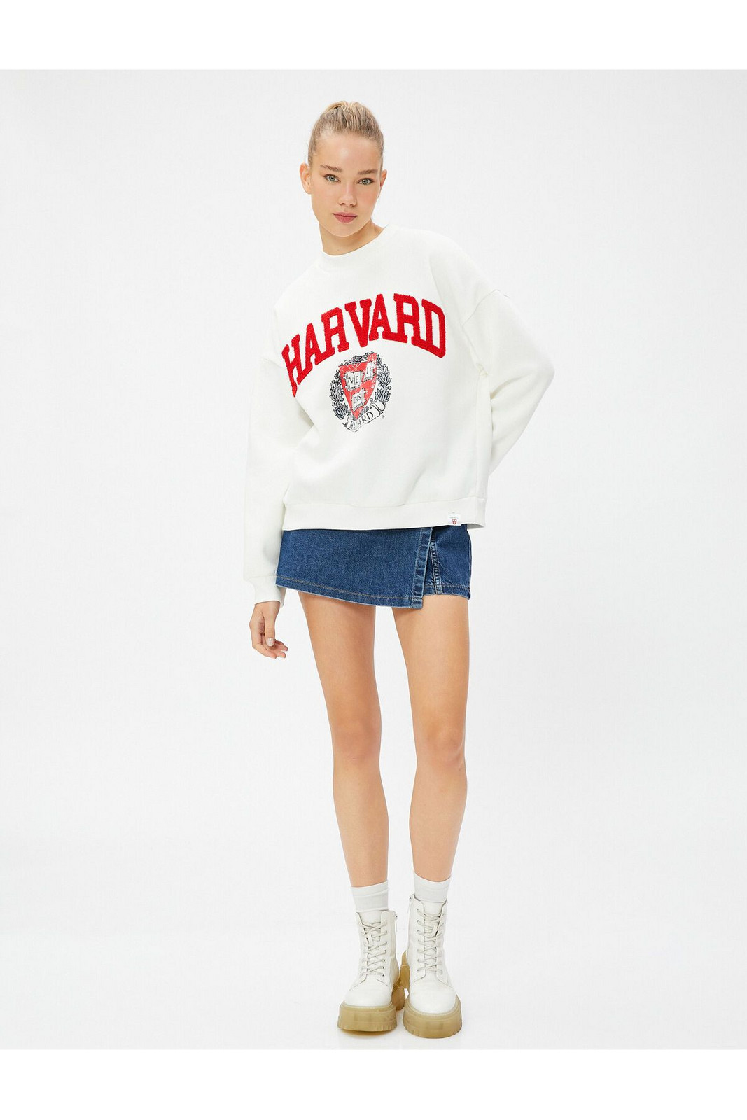 Koton College Sweatshirt Oversize Harvard Licensed Crew Neck