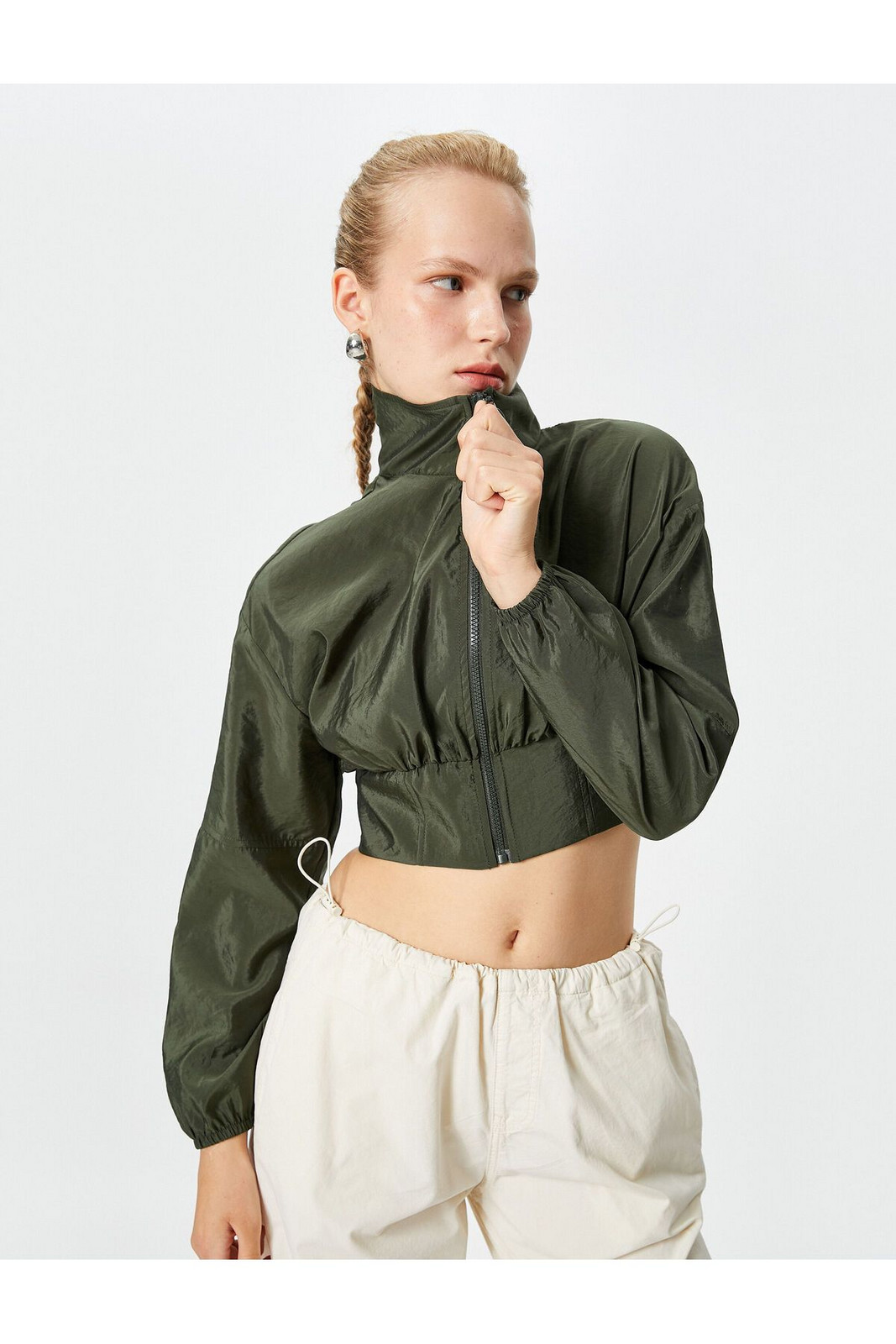 Koton Crop Parachute Jacket Elastický pas s vysokým výstřihem