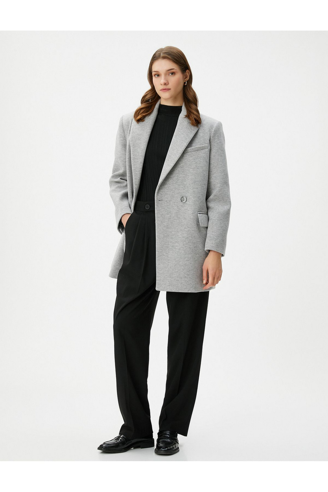 Koton Double Breasted Coat Buttoned Pocket Detail