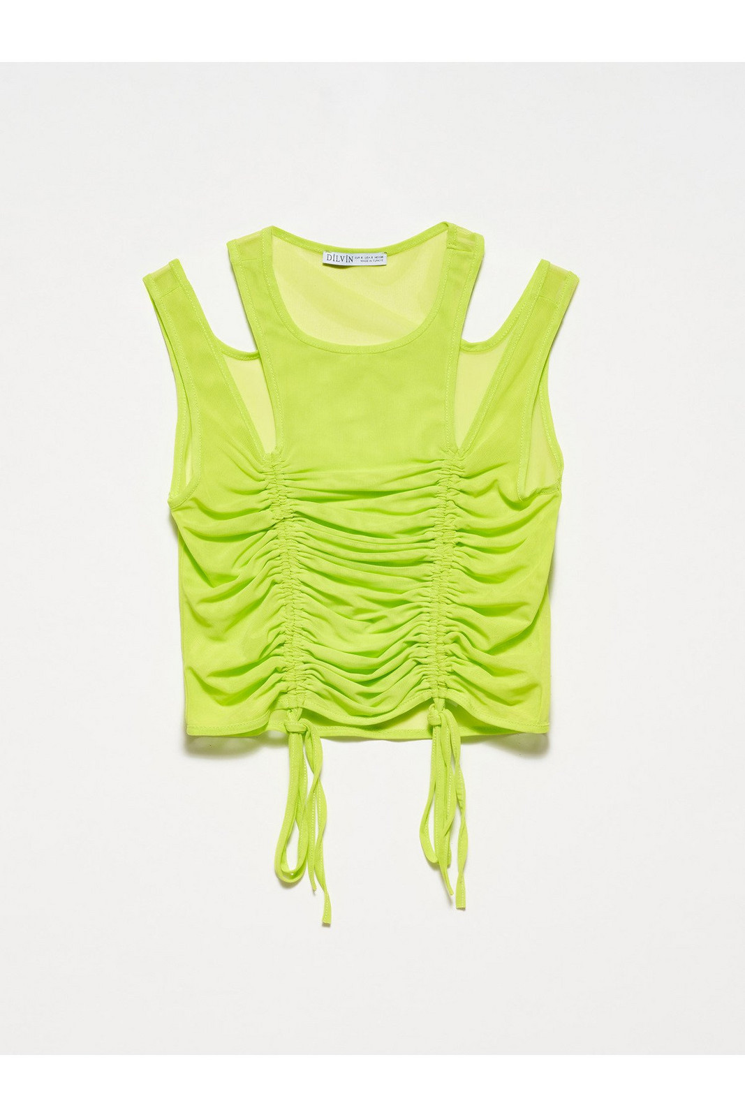 Dilvin 20216 Gathered Tulle Top-lime