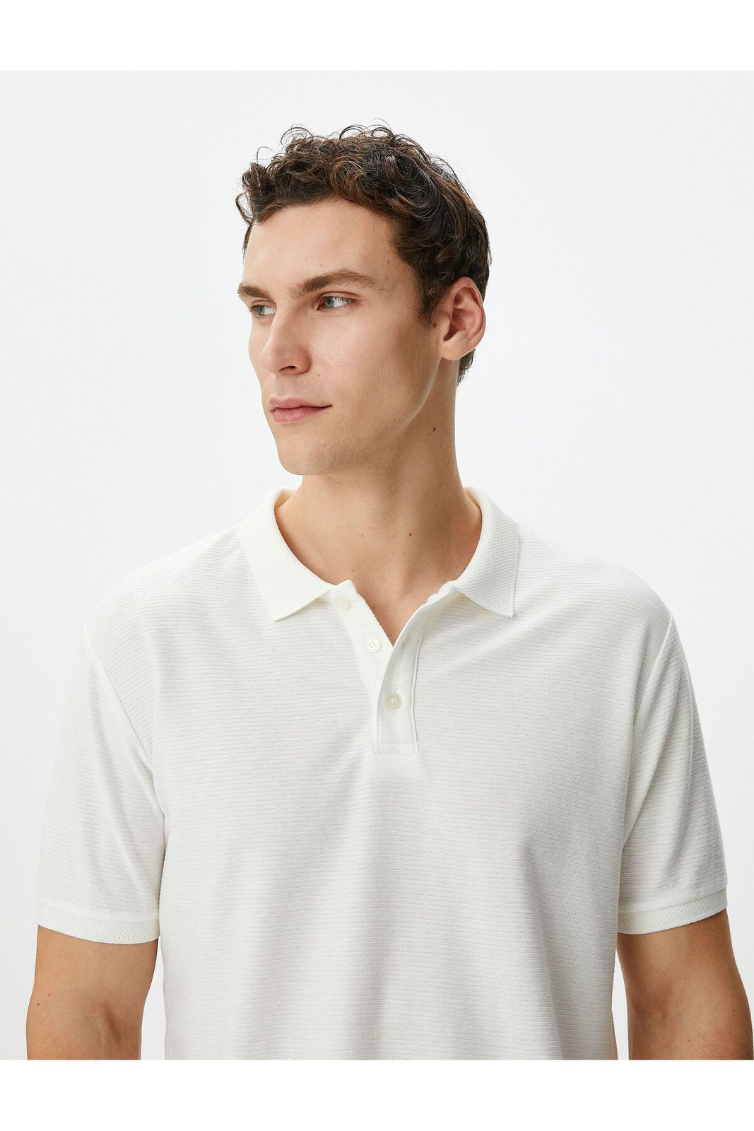 Koton Collared T-Shirt Slim Fit Button Detailed Short Sleeve