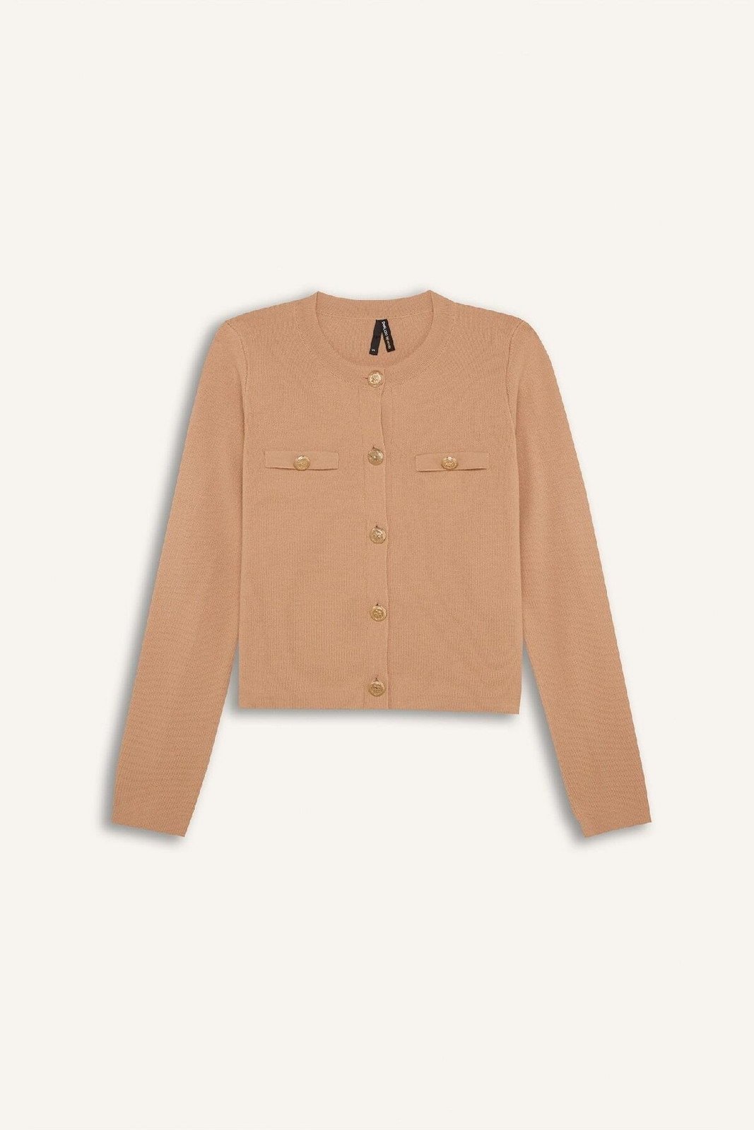 DEFACTO Regular Fit Crew Neck Basic Plain Gold Metal Button Closure Knitwear Cardigan