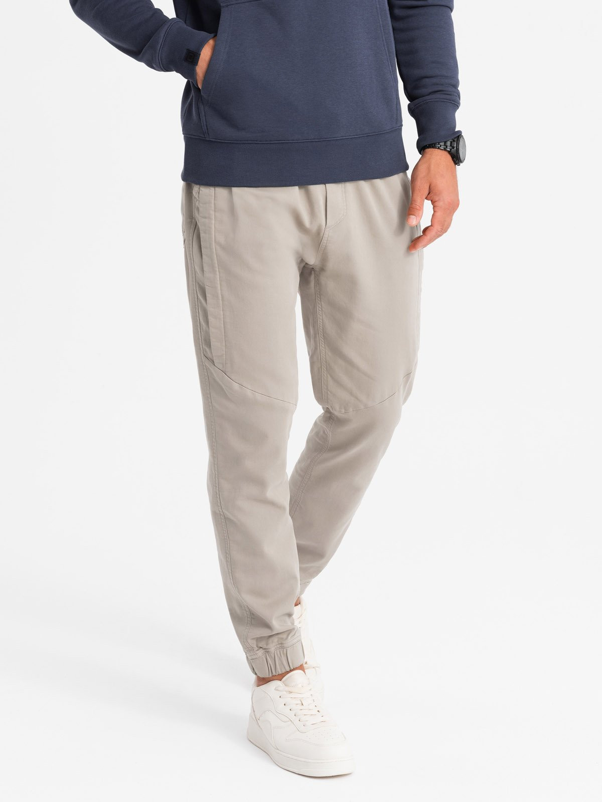 Ombre Men's knit joggers with pleats - ash