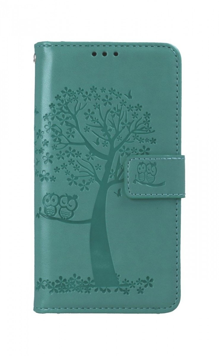 Pouzdro TopQ iPhone 13 knížkové Zelený strom sovičky 66365