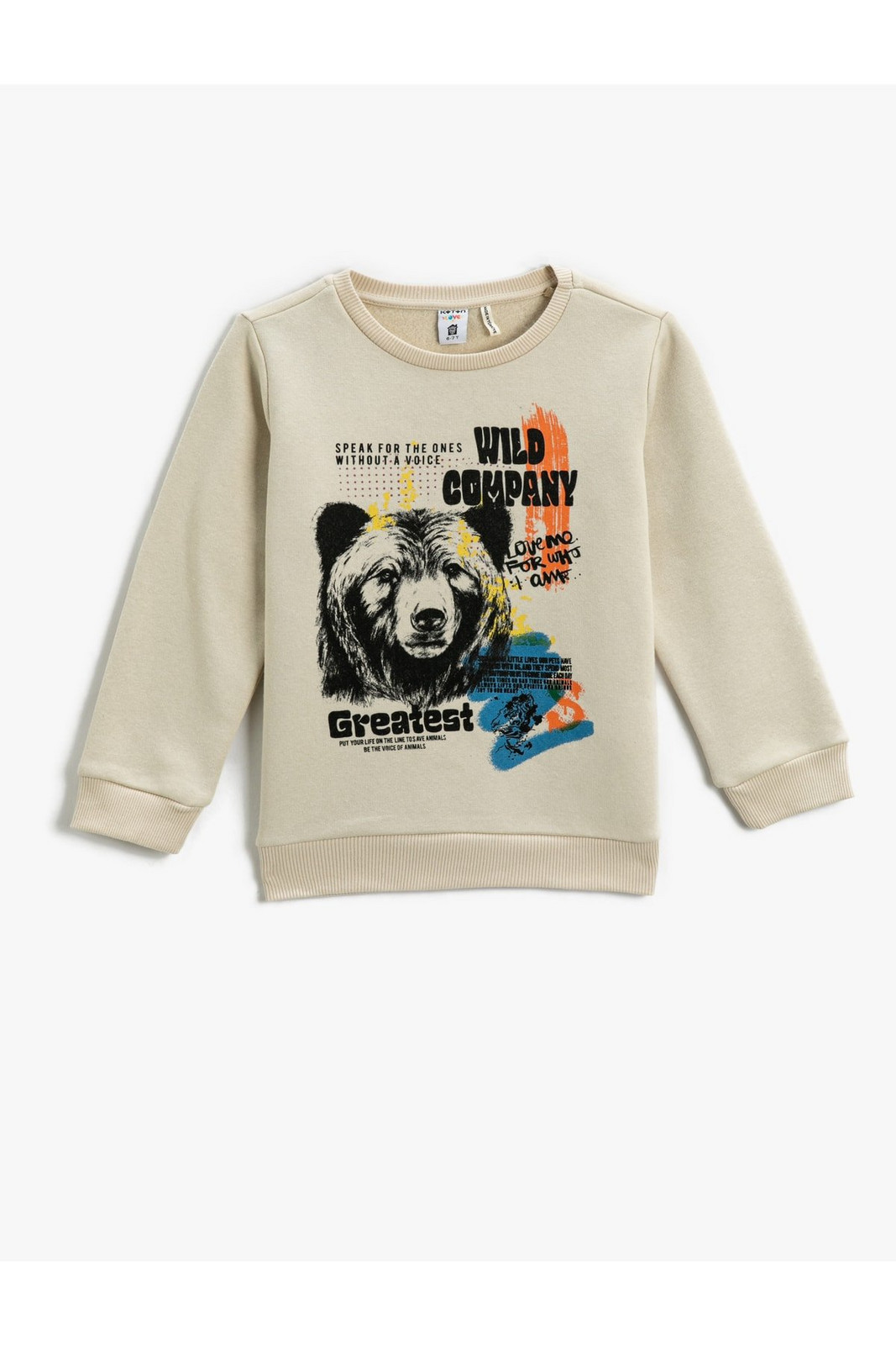 Koton Bear Printed Sweatshirt Long Sleeve Crew Neck Raised