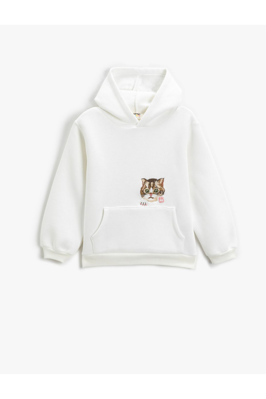 Koton Hooded Sweatshirt Cat Embroidered Detail Kangaroo Pocket Raising