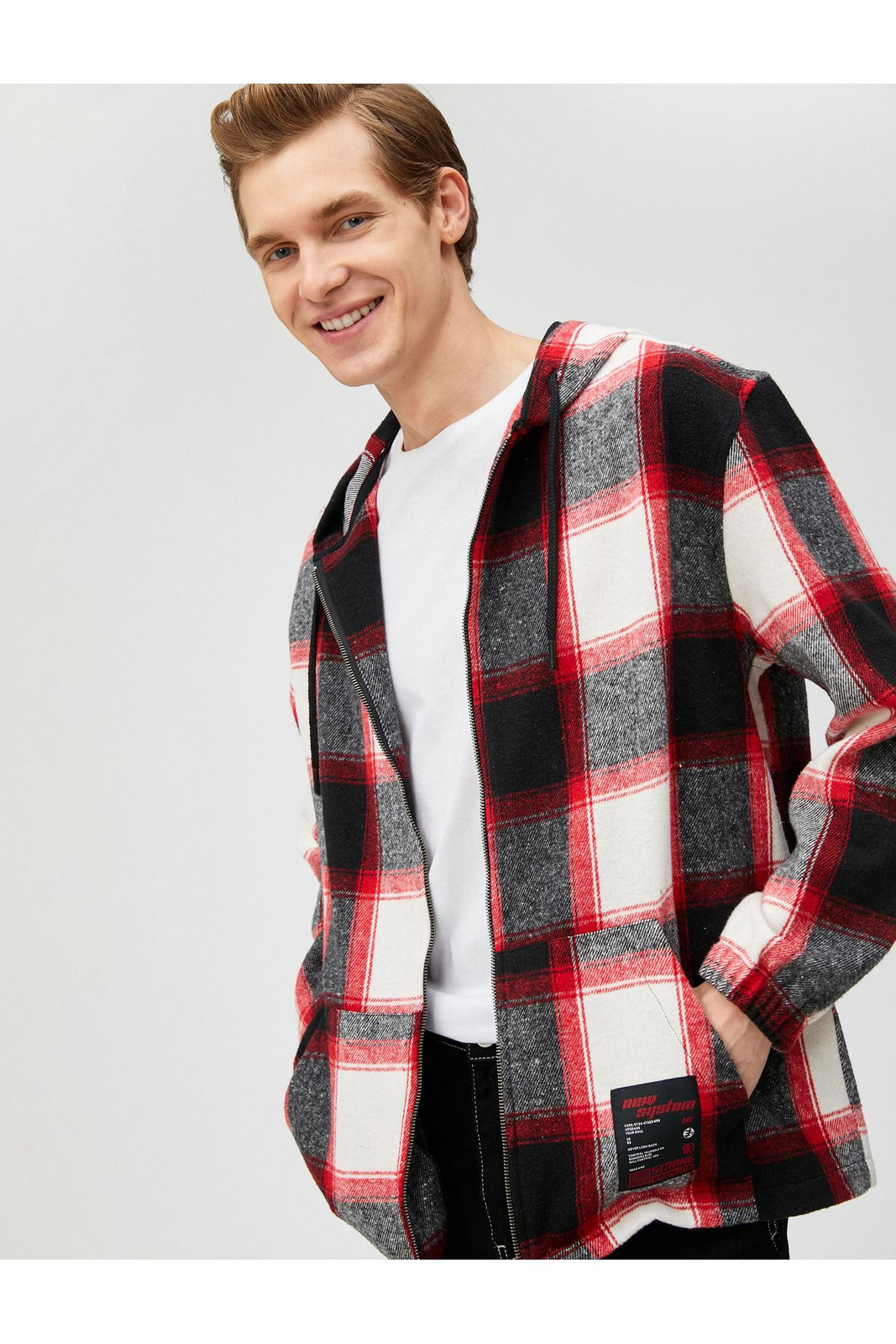 Koton Checked Hooded Sweatshirt with Label Printed Pocket