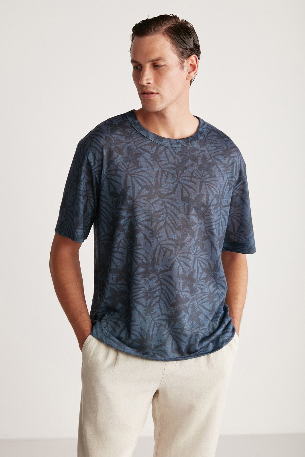 GRIMELANGE Lucas Comfort Navy Blue / Patterned T-shirt