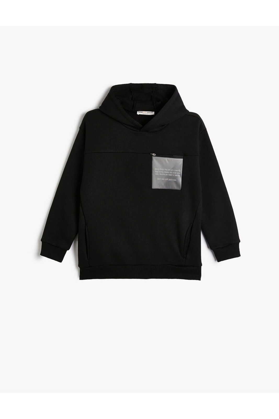 Koton Hooded Sweat Slogan Printed Pocket Detailed Long Sleeve Ribbon