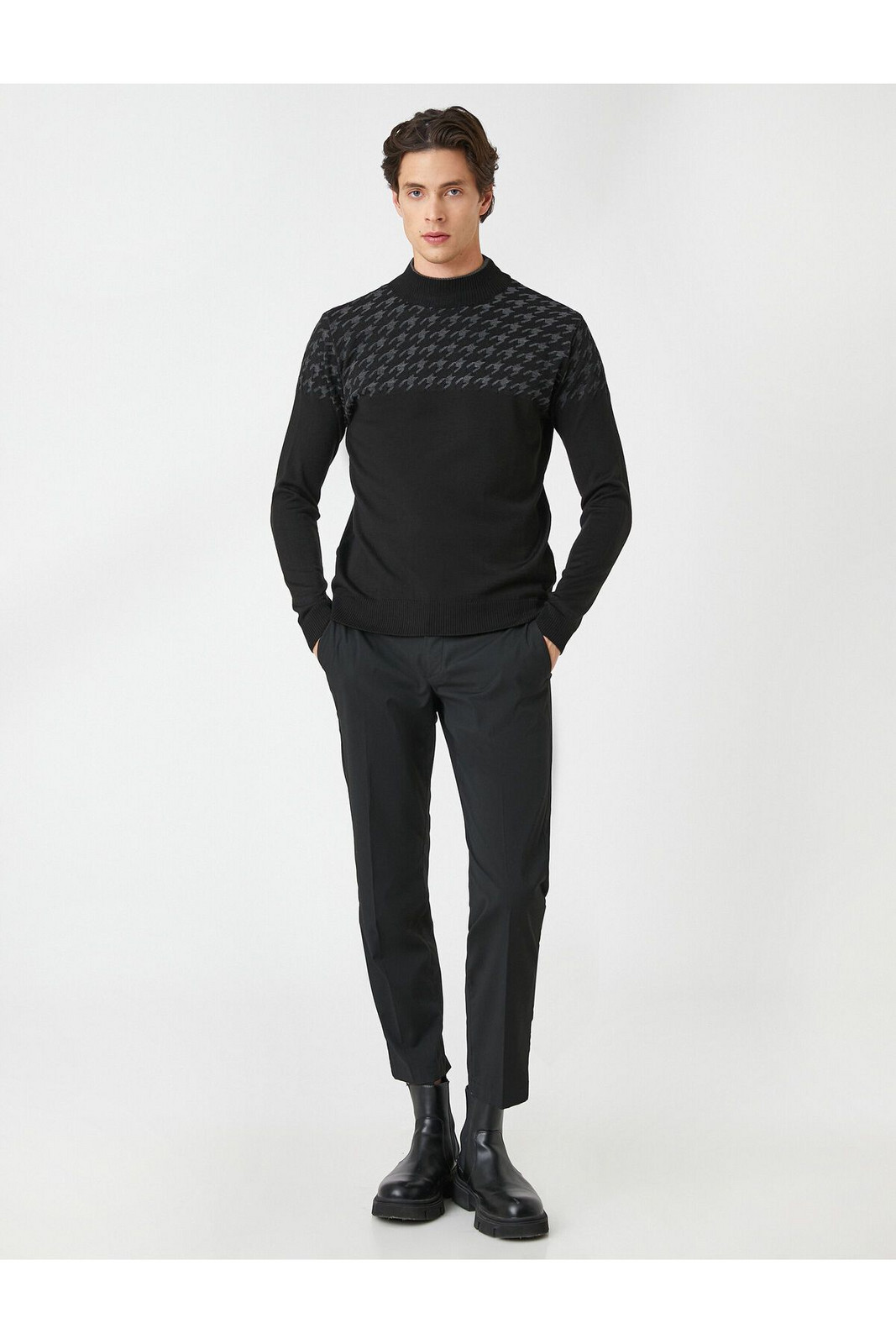 Koton Knitwear Sweater Half Turtleneck Houndstooth Detailed