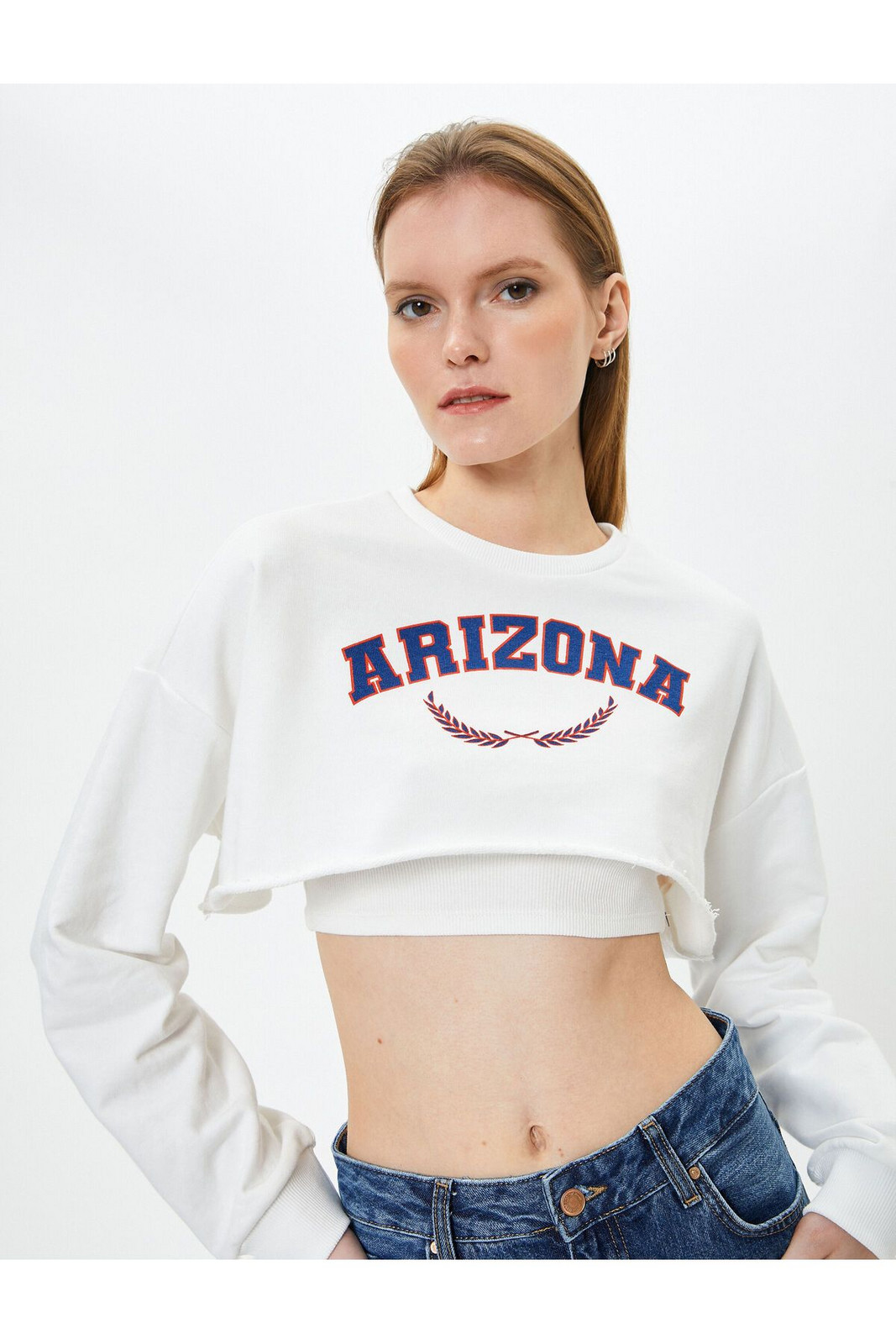 Koton KT - Crop Sweatshirt Printed Crew Neck Long Sleeve