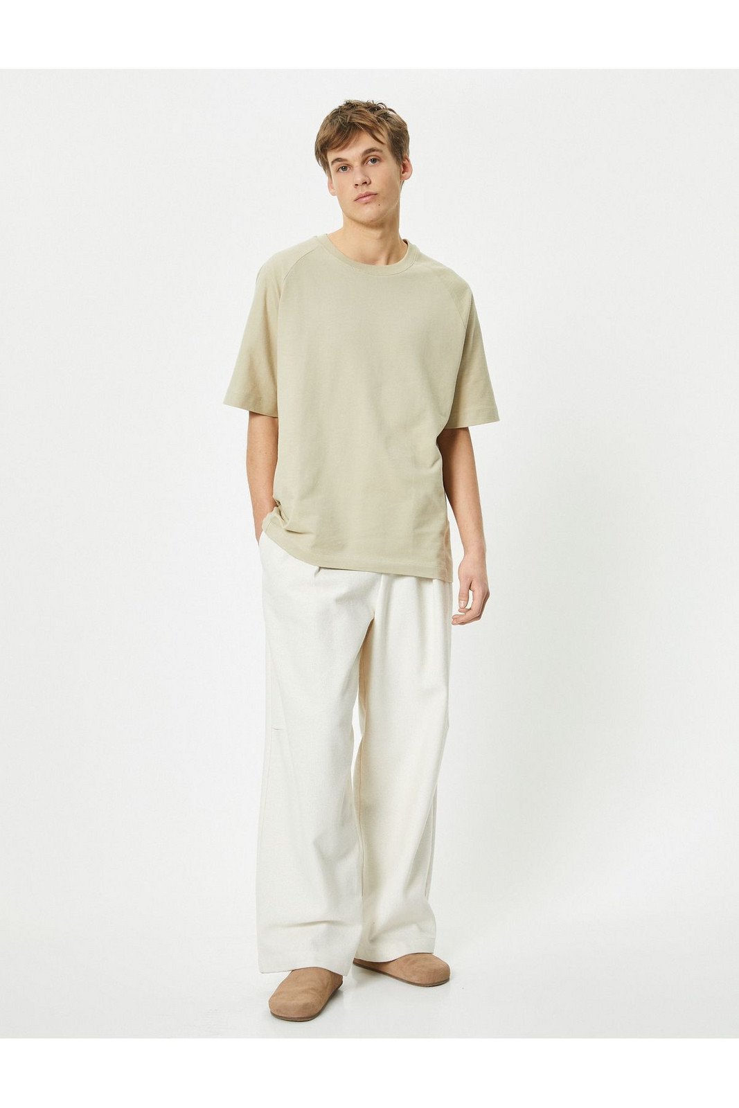 Koton Crew Neck T-Shirt with Stitching Detail, Off Shoulder