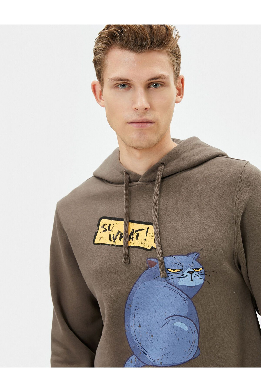 Koton Hooded Sweat Cat Printed Slogan Long Sleeve