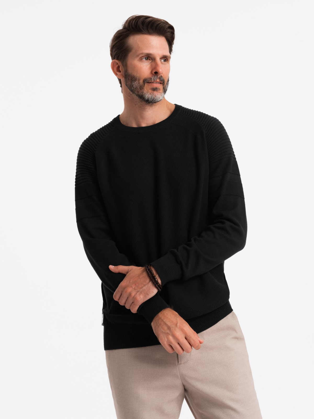 Ombre Men's raglan sweater with ribbed sleeves - black