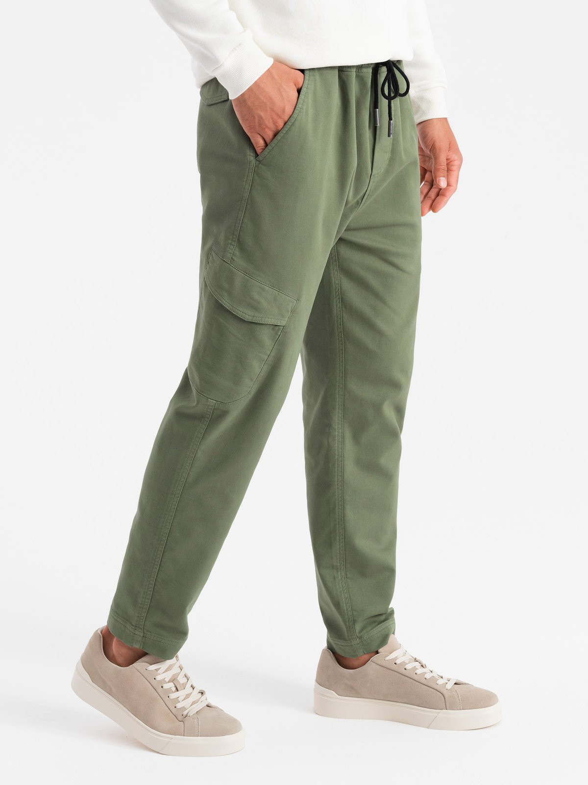 Ombre Men's knit joggers with cargo pockets - olive