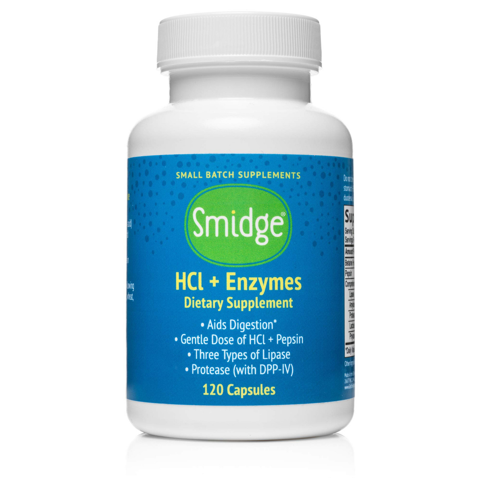 Smidge HCl + Enzymes, trávicí enzymy, 120 rostlinných kapslí