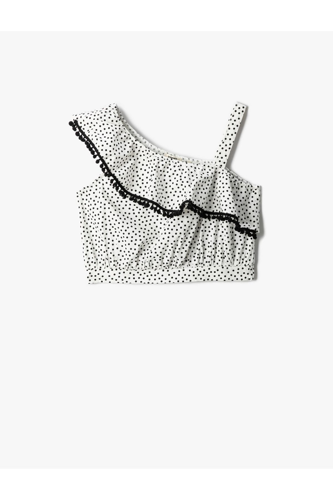 Koton Crop Top One-Shoulder Frilly Sleeveless Polka Dot Cotton