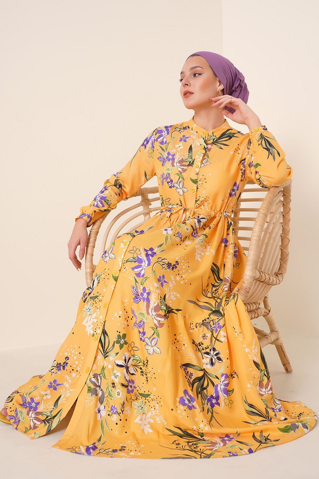 Bigdart 2144 Judge Collar Hijab Dress - A.mustard