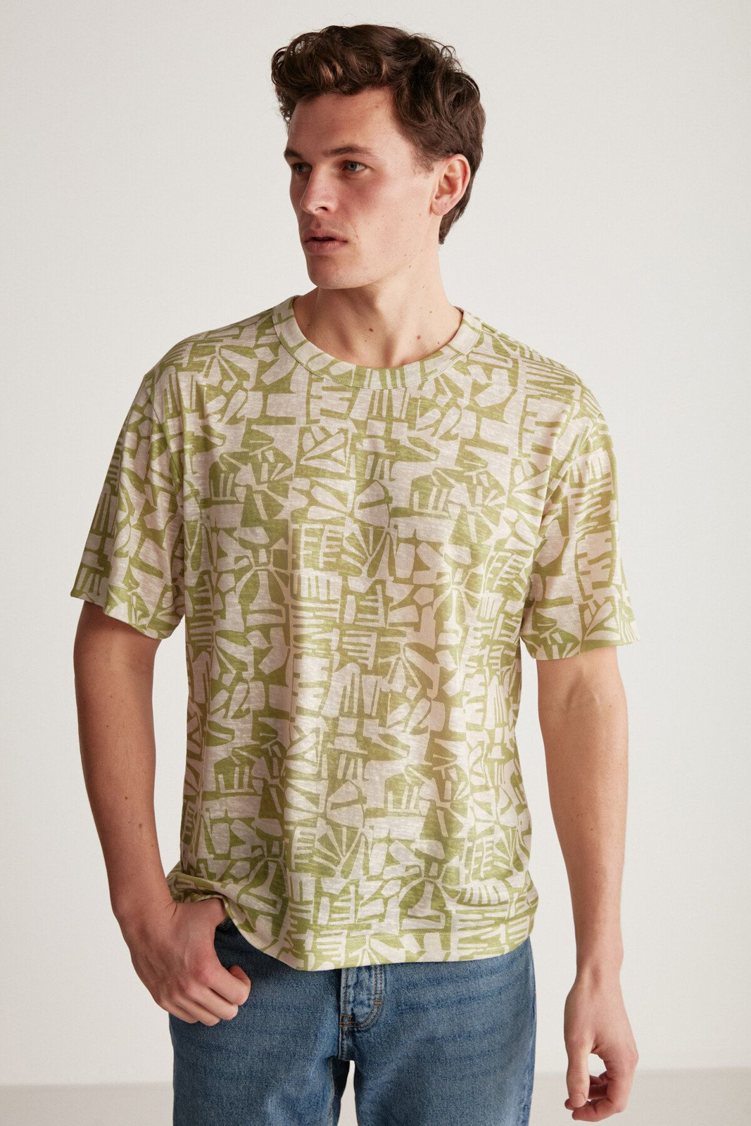 GRIMELANGE Lucas Comfort Ecru / Patterned T-shirt