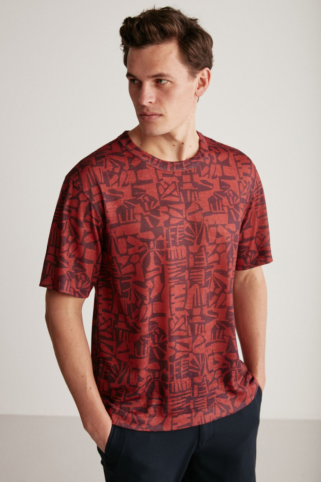 GRIMELANGE Lucas Comfort Claret Red / Patterned T-shirt