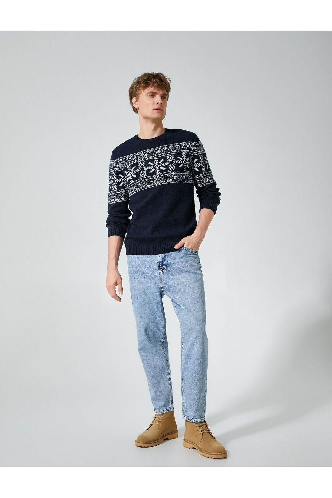 Koton Crew Neck Sweater Ethnic Patterned Wool Blend