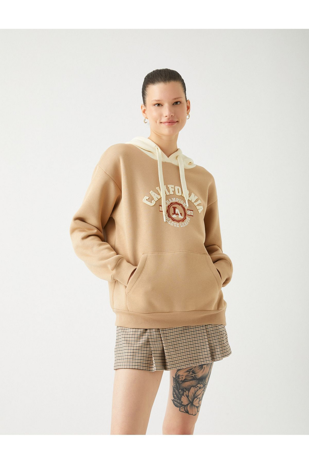 Koton Hooded Sweatshirt College Printed Kangaroo Pocket