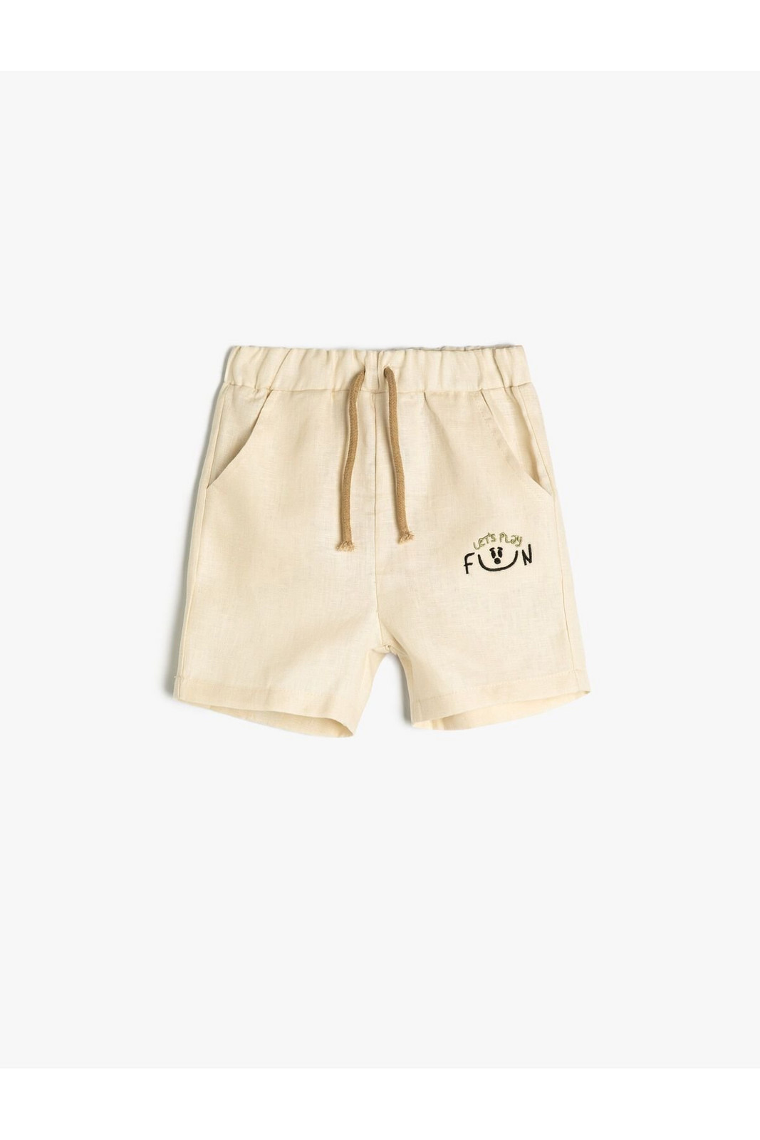 Koton Linen Shorts with Pockets, Tied Waist and Embroidery Detail