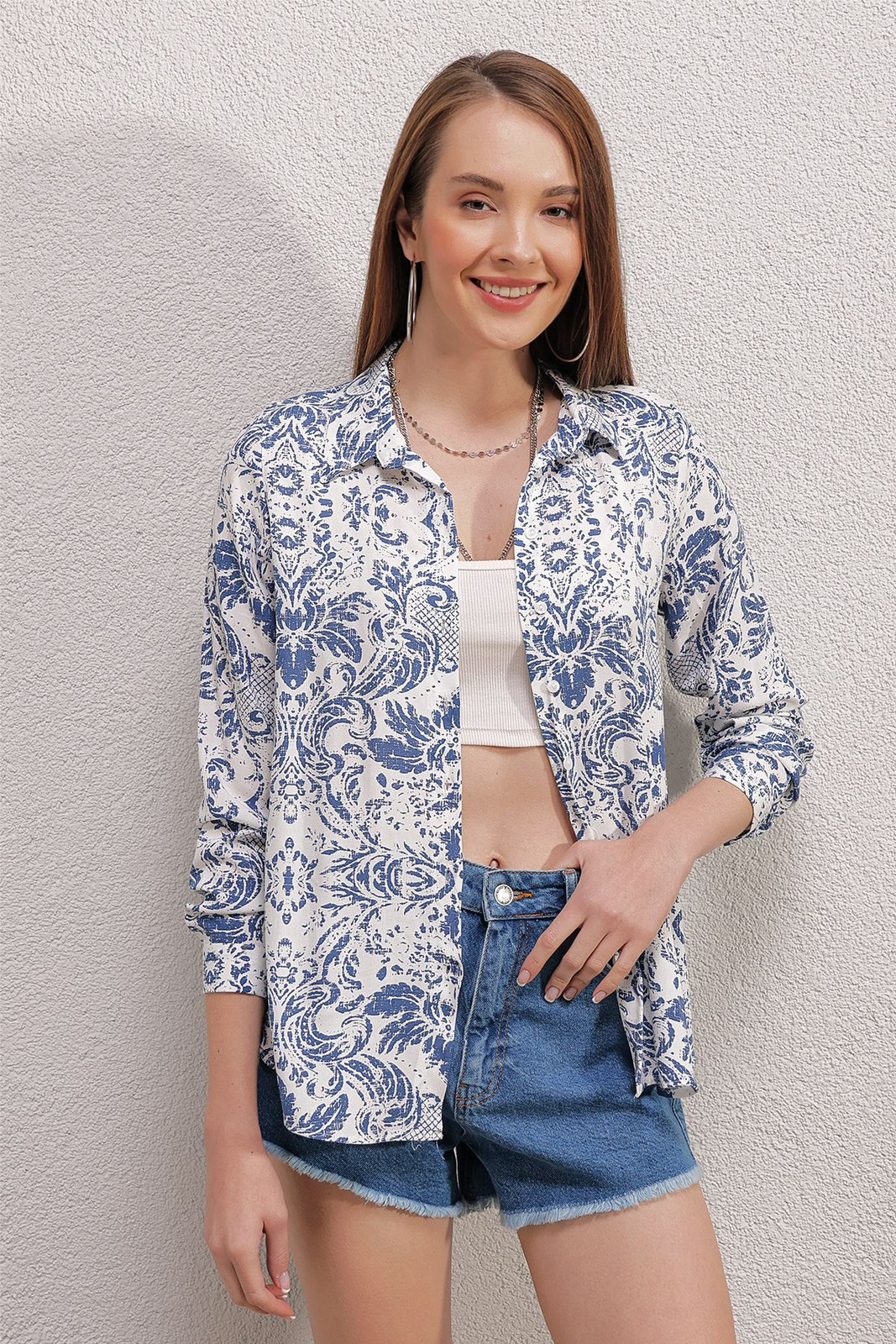 Bigdart 3721 Graphic Patterned Shirt - Light Blue